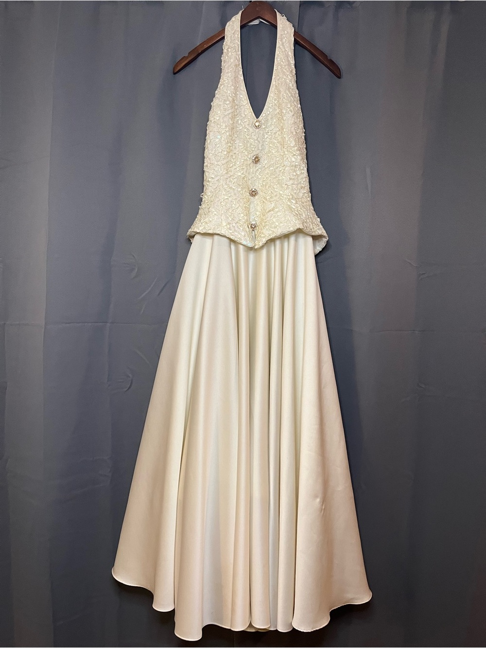 Vintage Dave & Johnny Ivory Halter Peplum Ballgown Prom Wedding Dress
